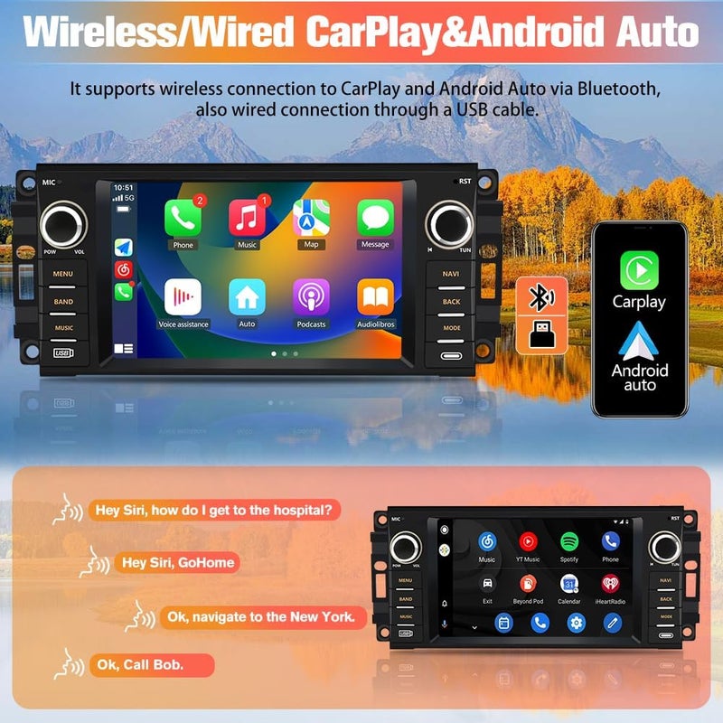 Pyniro Android 13 [2GB+64GB] Car Stereo for Jeep Wrangler/for Dodge Ram 1500/2500/3500 Car Radio with Touchscreen Support Wireless Carplay/Android Auto/Bluetooth/USB/SWC/Backup Camera(Included) - Image 4